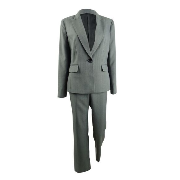 Le Suit Women's Single-Button Pants Suit (6, Grey/Black) - Picture 1 of 3